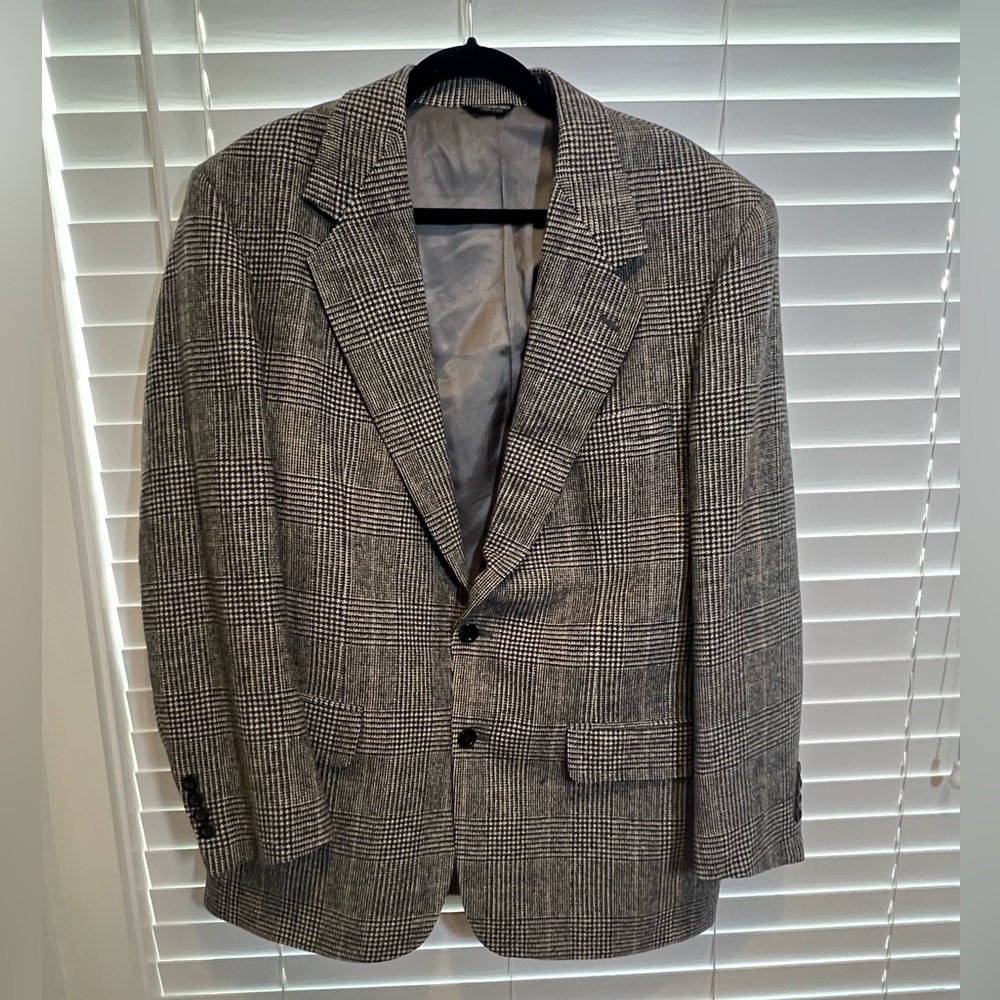 Lord & Taylor Fifth Avenue Collection 100% Camel Hair Glen Plaid Blazer Grey Men